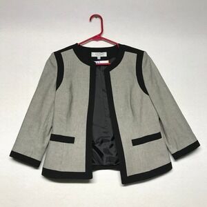 Kasper Petite Separates Black White Tweed Open Front Blazer Jacket Women
